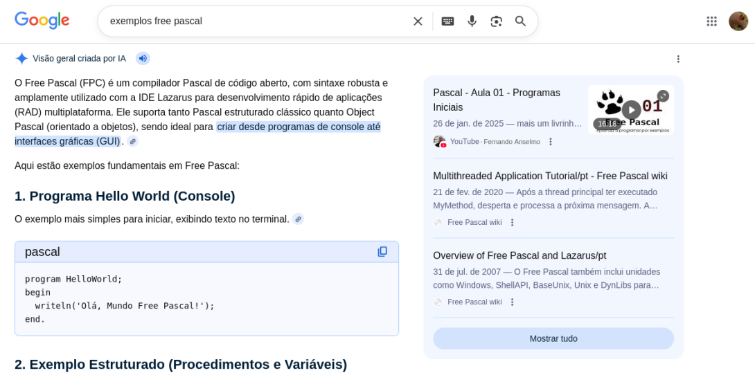 Primeiro exemplo fornecido por IA